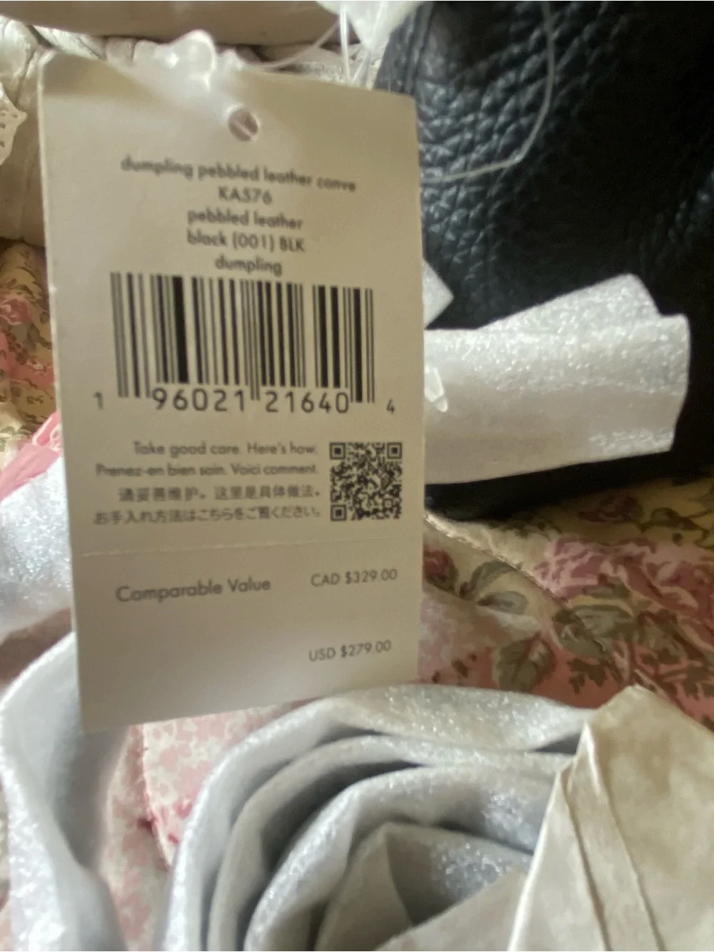 NWT Kate Spade New York | Black Pebbled Leather Convertible Dumpling Bag